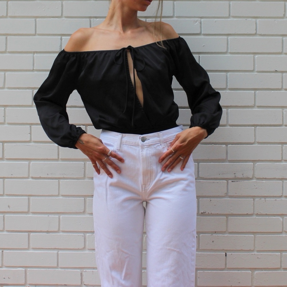 Off the shoulder long-sleeve bodysuit top